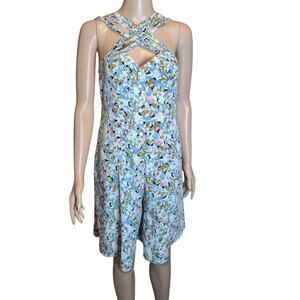 Daniel Hechter Size S Floral Wide Leg Romper Shorts Criss Cross Button Cottage